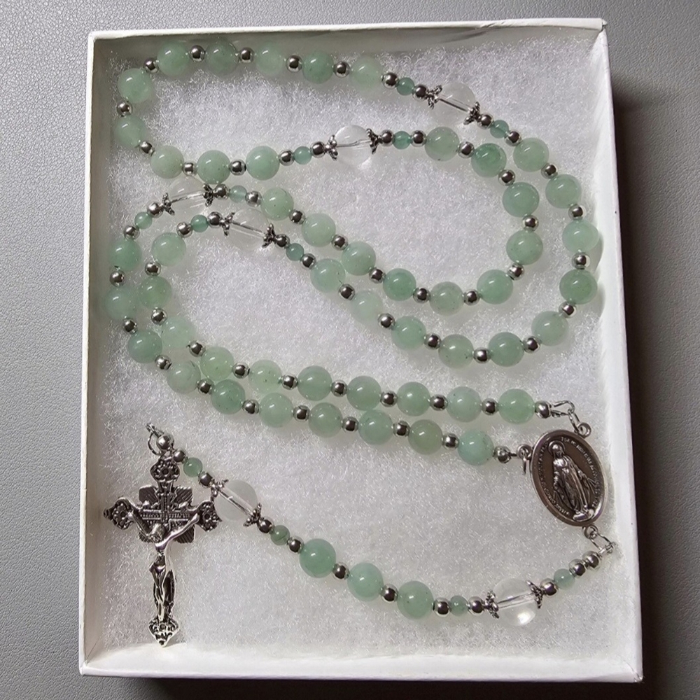 Large One Of A Kind Hand Crafted Rosary Made With Green Adventurine And Quartz